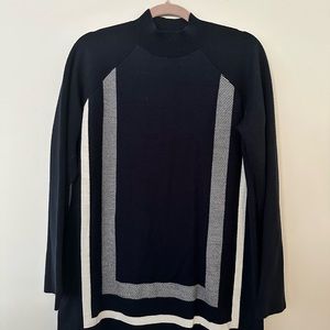 Ann Taylor Geo Merino Wool Blend Mock Neck Sweater navy XL
